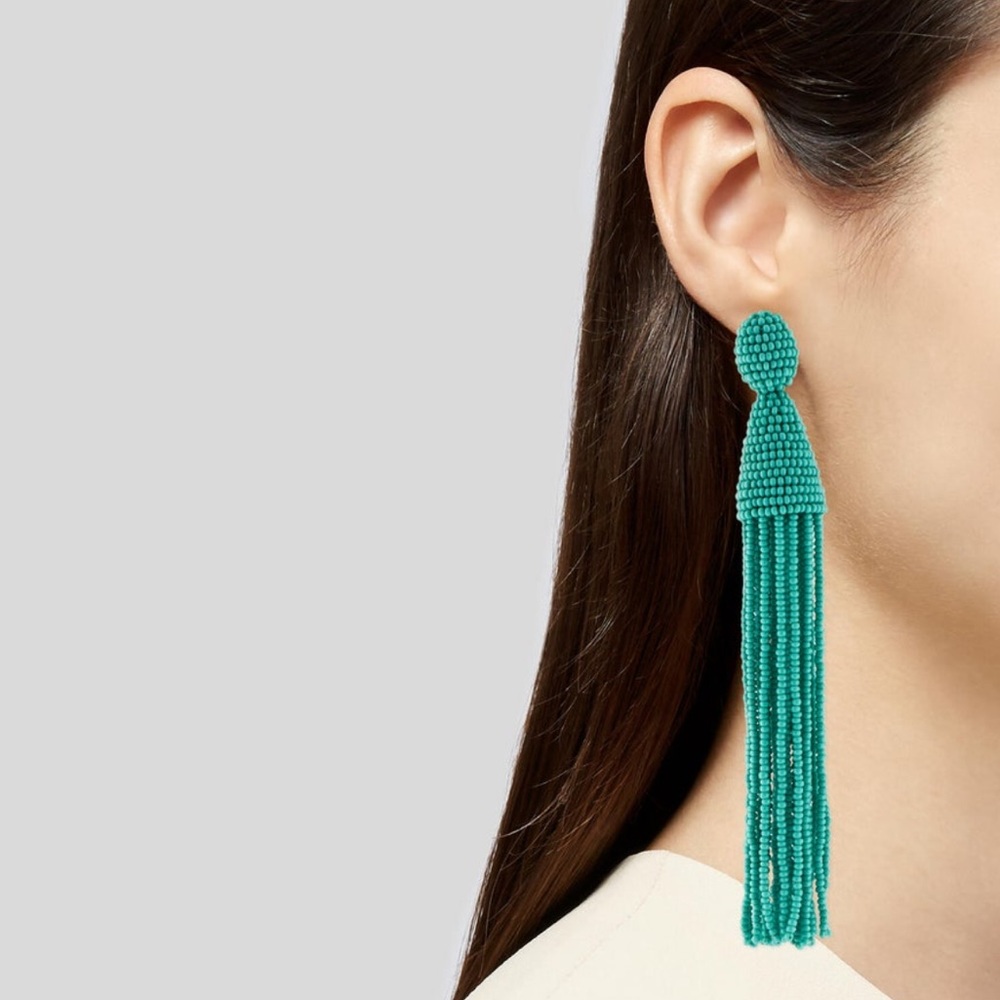 Oscar de la Renta Aquamarine Classic Long Tassel Clip-On Earrings - Picture 2 of 7